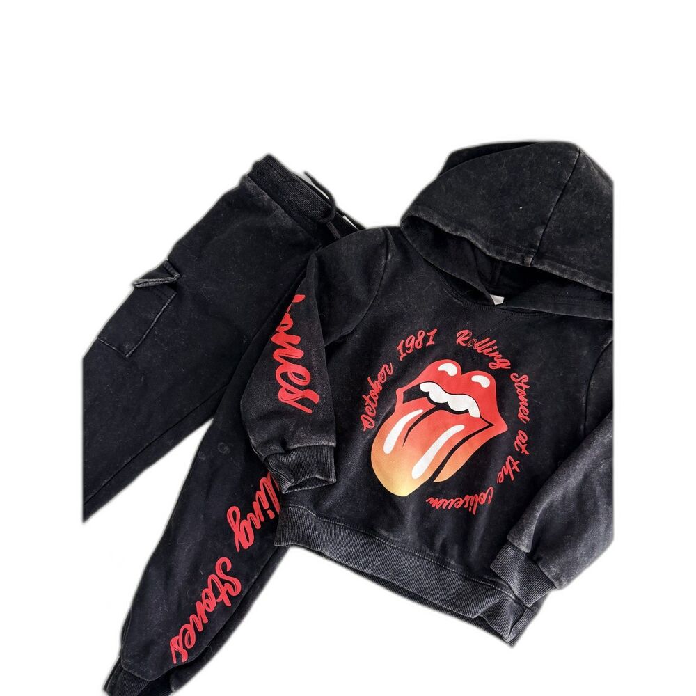 The Rolling Stones 3T Hoodie Joggers Set Acid Wash 1981 Rock Band Cargo